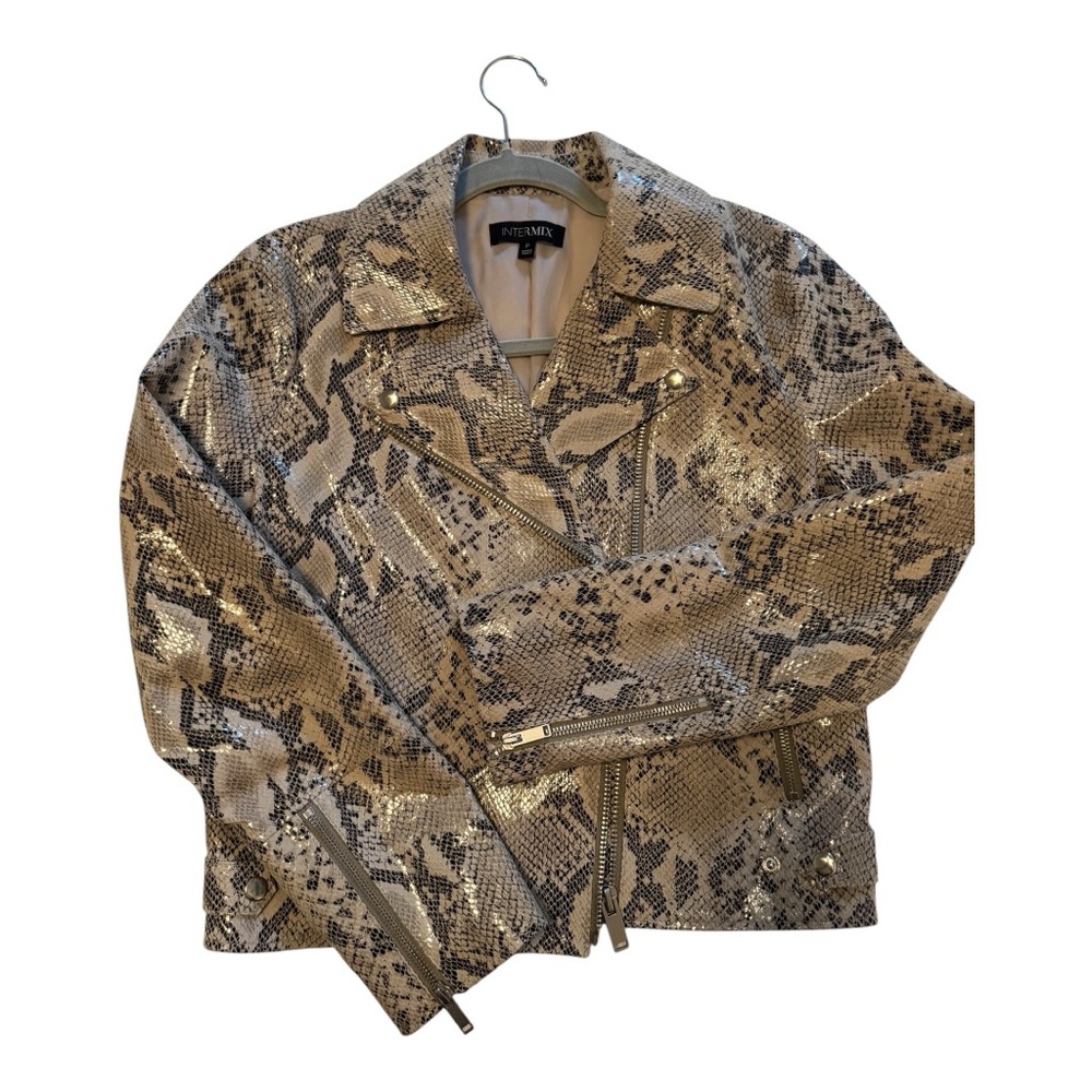 Intermix Sara Python-Embossed Leather Jacket Nwot… - image 3